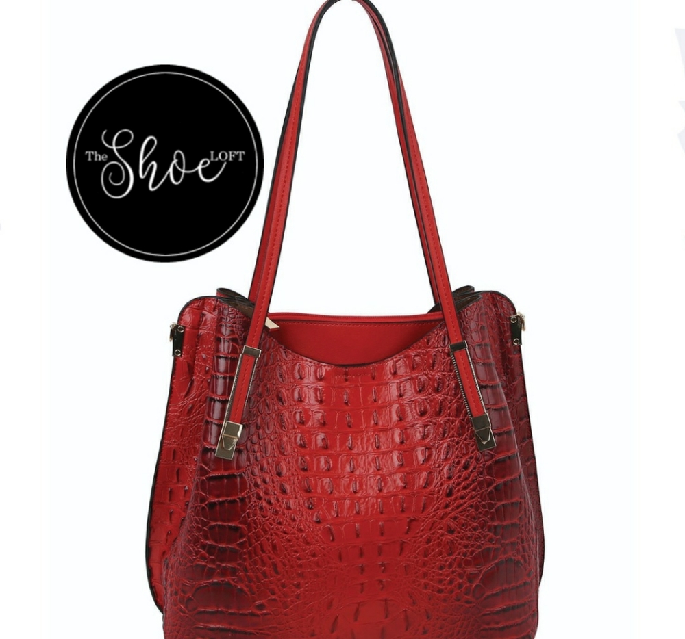 Croc Embossed Shoulder Bag